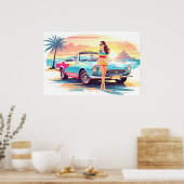 Mädchen mit Auto und Traumwelt Poster (Küche)