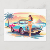 Mädchen mit Auto und Traumwelt Postkarte (Vorderseite)