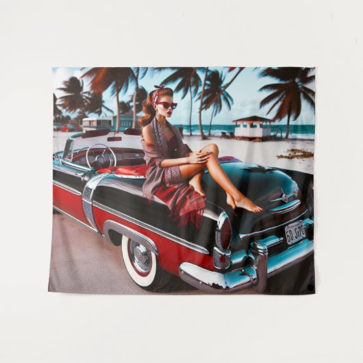 Mädchen mit Auto Wandteppich (Vorderseite (Horizontal))