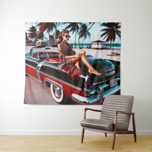 Mädchen mit Auto Wandteppich (Beispiel (Horizontal))
