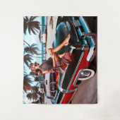 Mädchen mit Auto Wandteppich (Vorderseite)