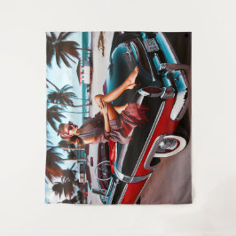 Mädchen mit Auto Wandteppich