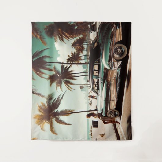 Mädchen mit Auto Wandteppich (Vorderseite)