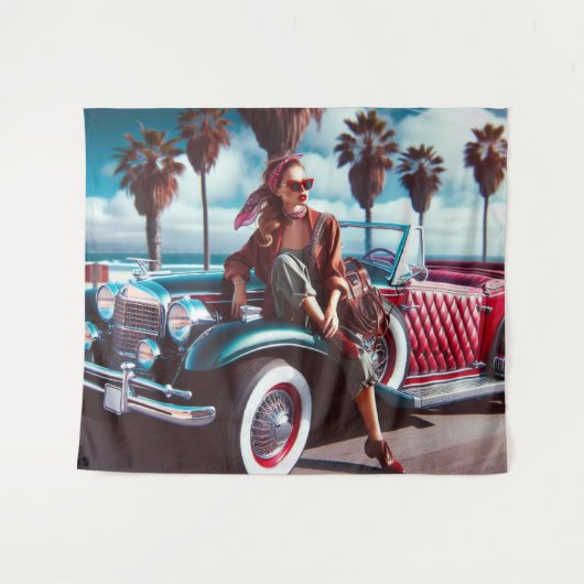 Mädchen mit Auto Wandteppich (Vorderseite (Horizontal))