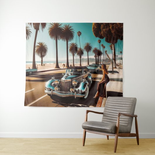 Mädchen mit Auto Wandteppich (Beispiel (Horizontal))