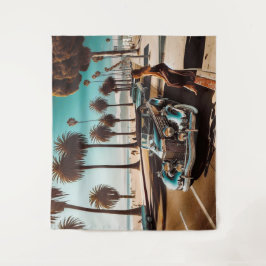 Mädchen mit Auto Wandteppich