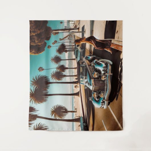 Mädchen mit Auto Wandteppich (Vorderseite)