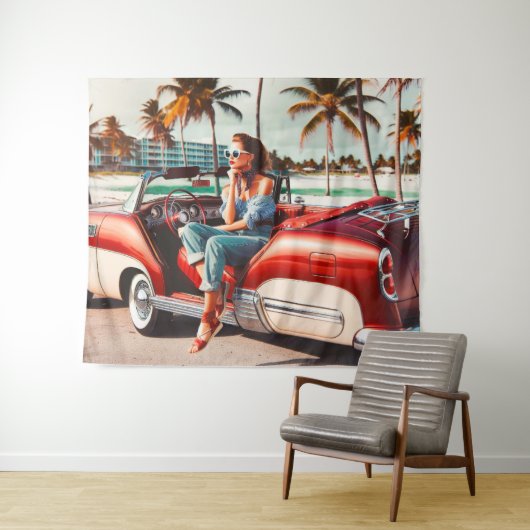 Mädchen mit Auto Wandteppich (Beispiel (Horizontal))