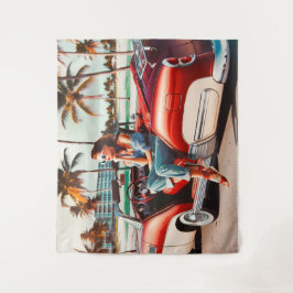 Mädchen mit Auto Wandteppich