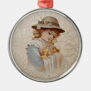 Mädchen mit Baby Ducks Ornament Aus Metall
