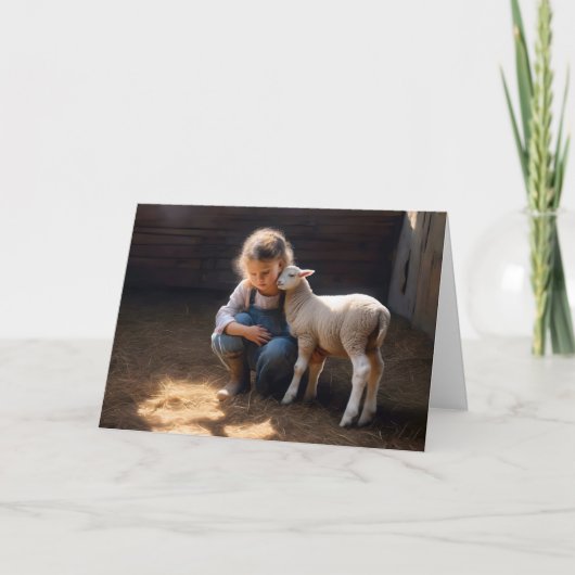 Mädchen mit Baby Lamm zum Geburtstag Karte (Vorderseite)