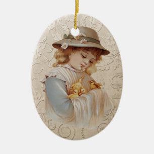 Mädchen mit Babyenten Keramik Ornament