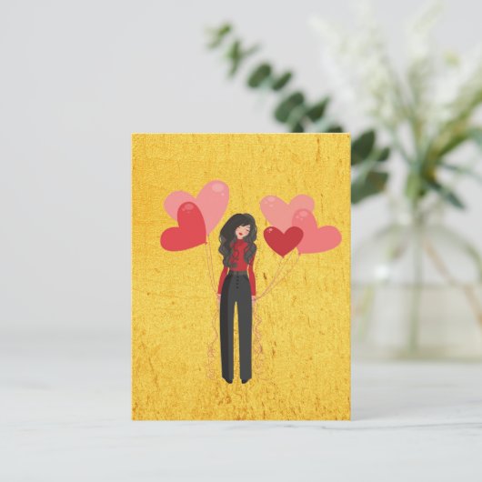 Mädchen mit Ballon whimsical Postkarte (Stehend Vorderseite)