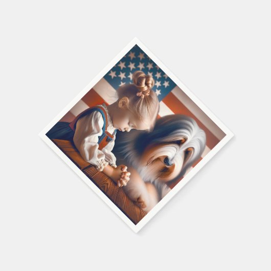 Mädchen mit bärtiger Collie beten Serviette (Ecke)