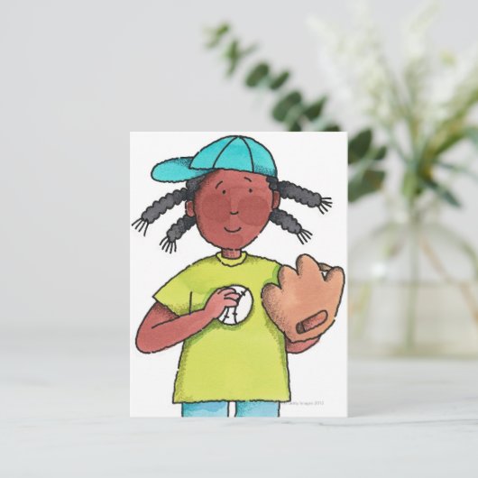 Mädchen mit Baseball & Glove Postkarte (Stehend Vorderseite)