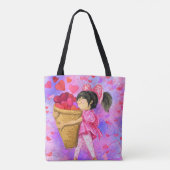 Mädchen mit Basket Hearts Tote Beutel Geschenk Tasche (Rückseite)