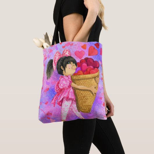 Mädchen mit Basket Hearts Tote Beutel Geschenk Tasche (Von Nahem)