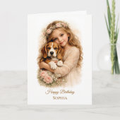 Mädchen mit Beagle-Welpe Karte (Vorderseite)