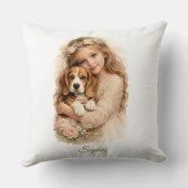 Mädchen mit Beagle-Welpe Kissen (Rückseite)