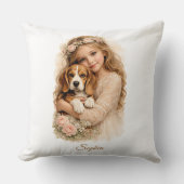 Mädchen mit Beagle-Welpe Kissen (Vorderseite)