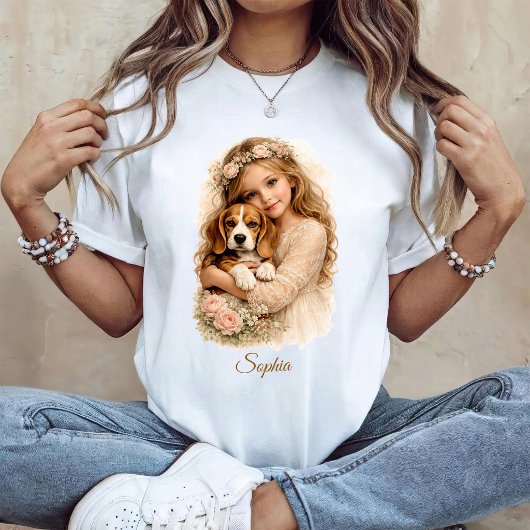 Mädchen mit Beagle-Welpe T-Shirt