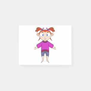 Mädchen mit bequemer Kleidung und Zöpfen Post-it Klebezettel