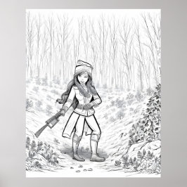 Mädchen mit Besen im Winterwald Poster