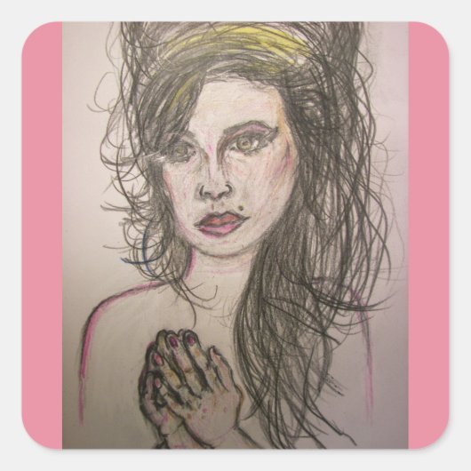 Mädchen mit Bienenhaar beten Quadratischer Aufkleber (Vorderseite)