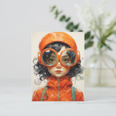 Mädchen mit Big Glasses Postkarte (Stehend Vorderseite)