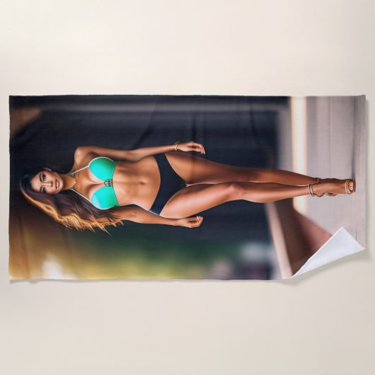 Mädchen mit Bikini in High Heels Strandtuch (Vorderseite)