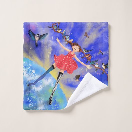 Mädchen mit Birds Badehandtuch Set Fantasy (Waschlappen)