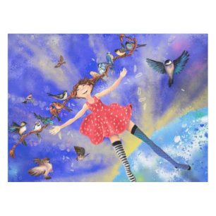 Mädchen mit Birds Tablecloth Fantasy Tischdecke