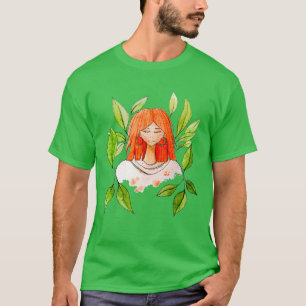 Mädchen mit Blätter T-Shirt