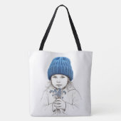 Mädchen mit blauem Strickhut Tasche (Rückseite)