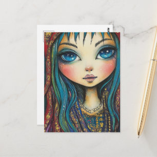 Mädchen mit blauen Augen und Haaren Postkarte
