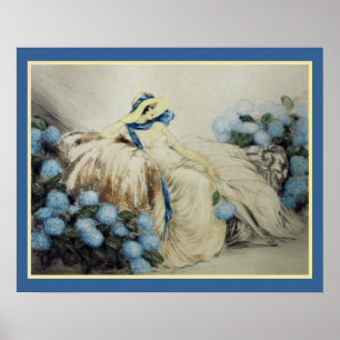 Mädchen mit blauen Hydrangeas Poster