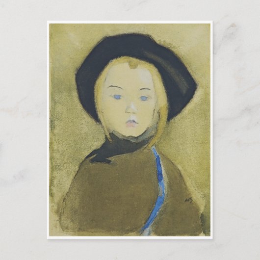 Mädchen mit blauer Schleife, Helene Schjerfbeck Postkarte (Vorderseite)