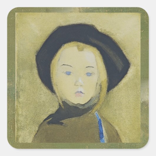 Mädchen mit blauer Schleife, Helene Schjerfbeck Quadratischer Aufkleber (Vorderseite)