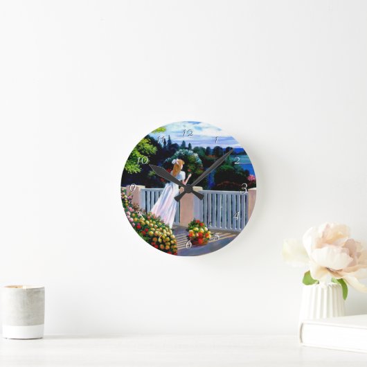 Mädchen mit Blick auf die Mittelmeer-Runde Runde Wanduhr (Zuhause)