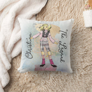 Mädchen mit Blonde Haar Gold-Name Text Kissen