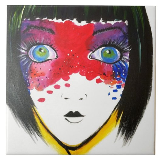 Mädchen mit Blue Eyes Keramik Tile Fliese (Vorderseite)