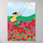 Mädchen mit Blume auf einer Schaukel Poster (Vorne)