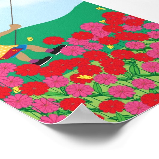 Mädchen mit Blume auf einer Schaukel Poster (Ecke)