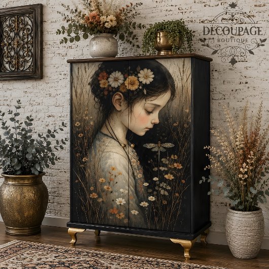 Mädchen mit Blume & Dragonfly-Decoupage Seidenpapier
