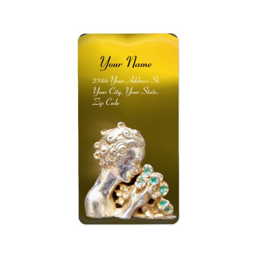 MÄDCHEN MIT BLUME, goldgelber Topaz Adressaufkleber (Vorne)