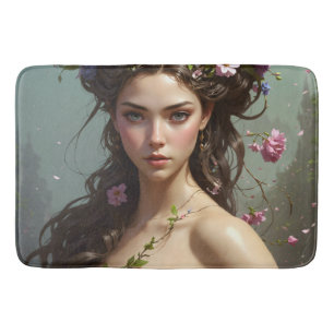 Mädchen mit Blume im Haar Badematte