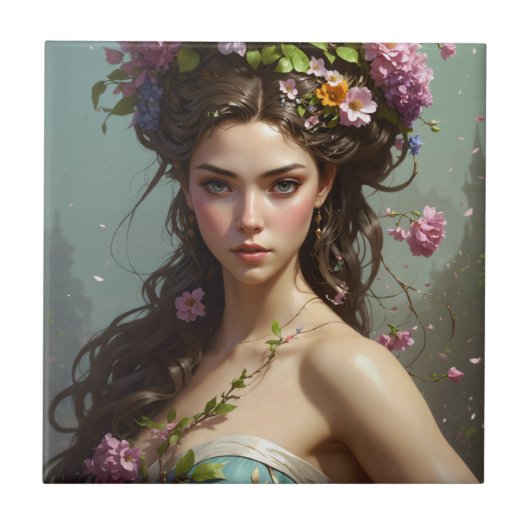 Mädchen mit Blume im Haar Fliese (Vorderseite)