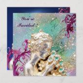 MÄDCHEN MIT BLUME IN GOLD GLITZERN, Blue Saphir Einladung (Vorne/Hinten)