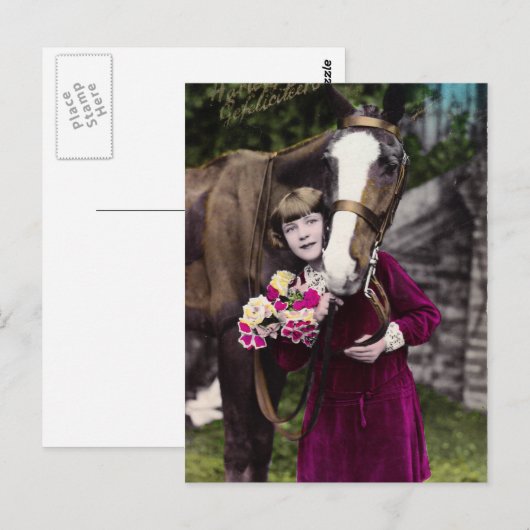 Mädchen mit Blume Postkarte (Vorne/Hinten)