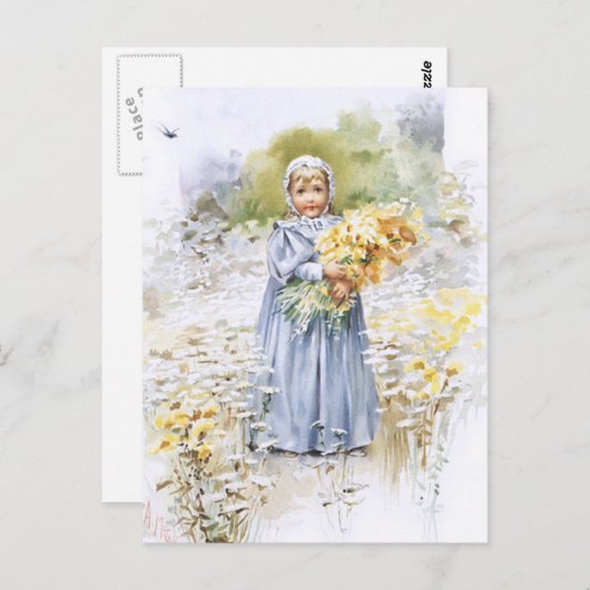 Mädchen mit Blume Postkarte (Vorne/Hinten)